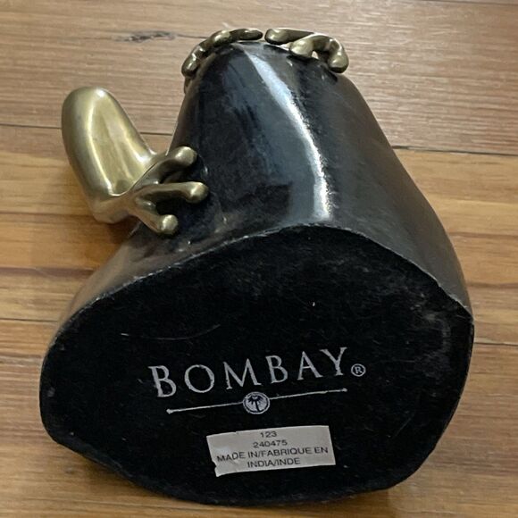 Bombay Brass Tree Frog on Black Rock Sculpture Home Office Free Standing - Picture 8 of 12